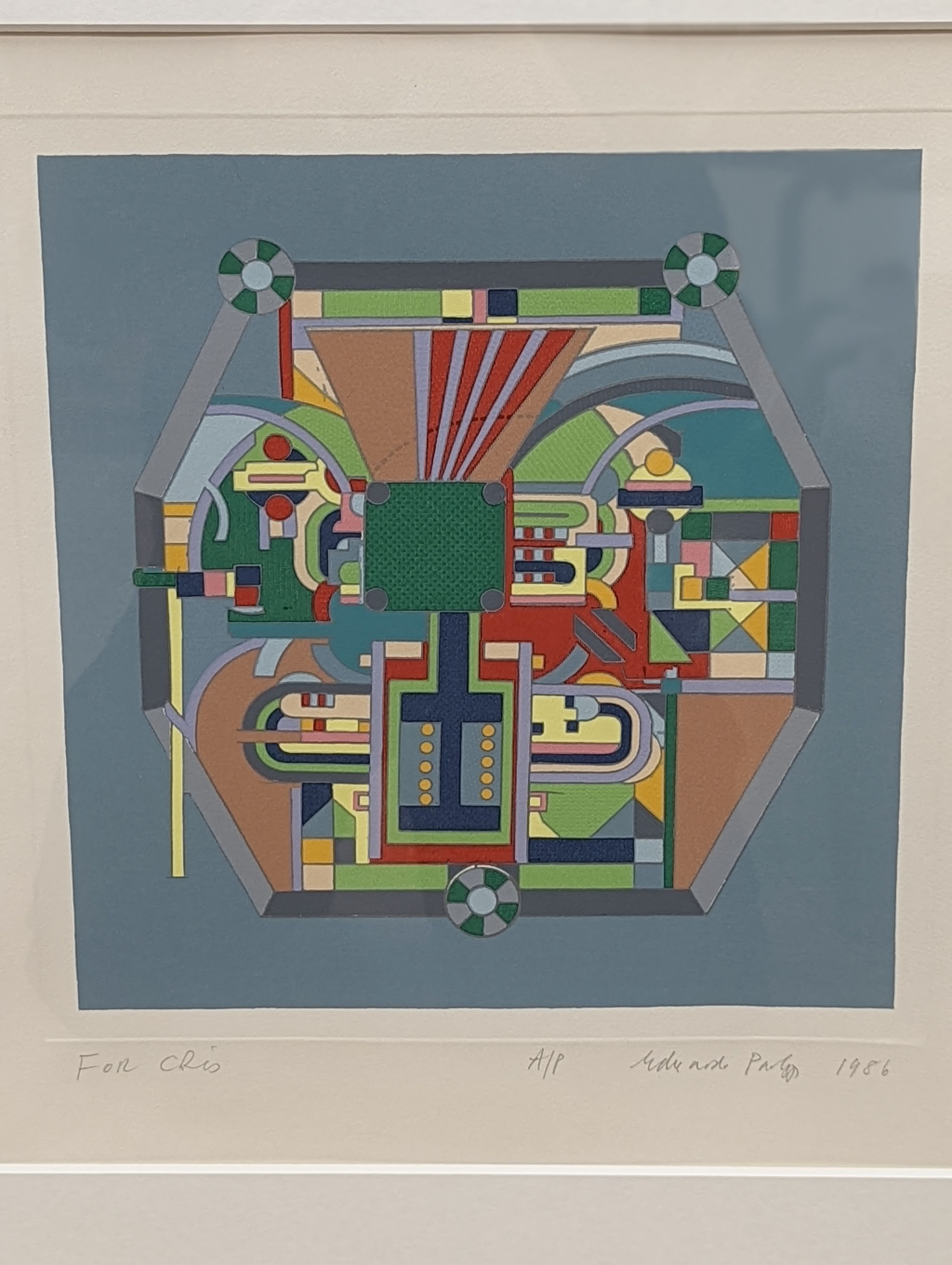 Eduardo Paolozzi (1924-2005), screenprint, Untitled, signed and dated 1986, Goldmark Gallery label verso, 44 x 42cm